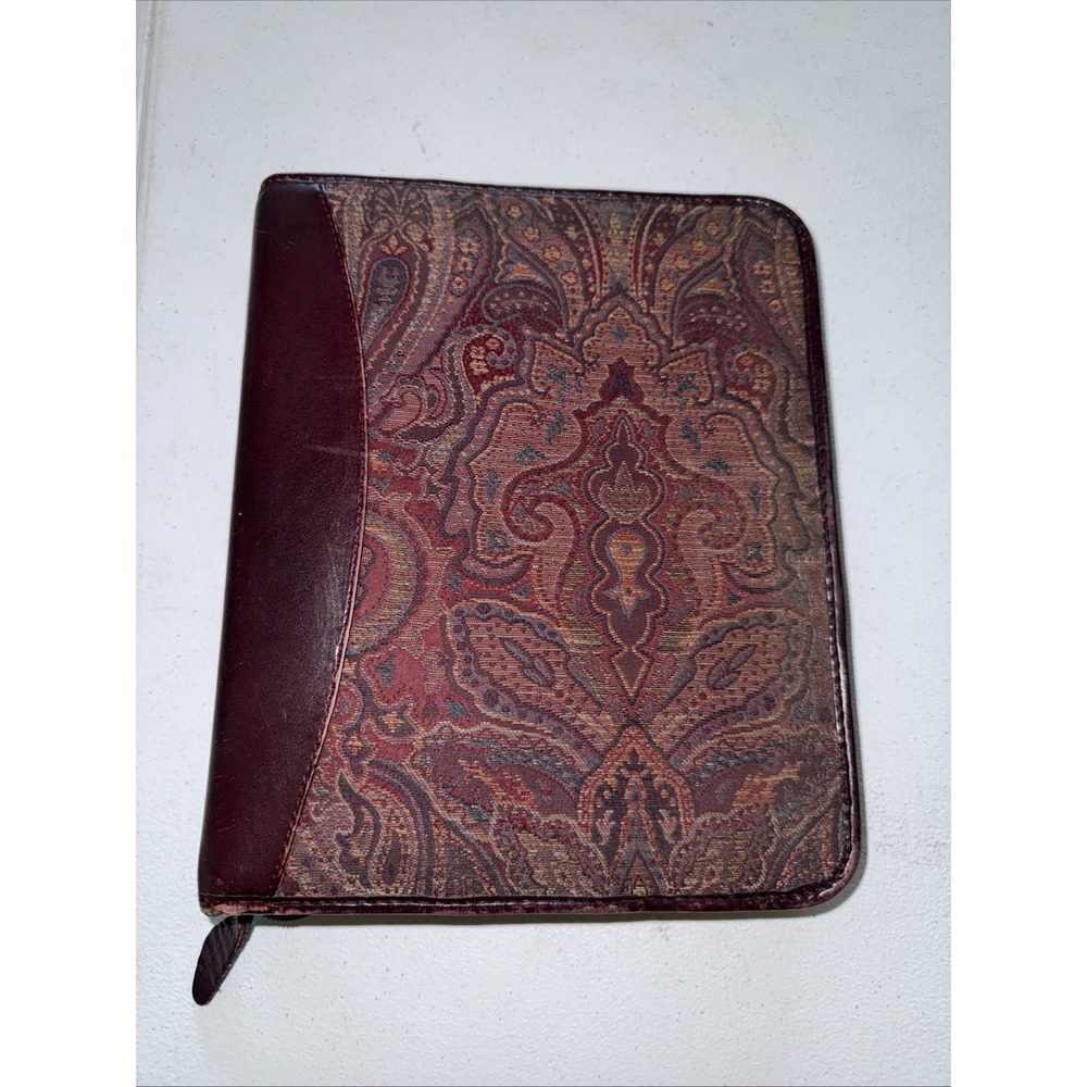 VTG Franklin Compact 7 Ring Personal Planner Leather Paisley Tapestry Cottage
